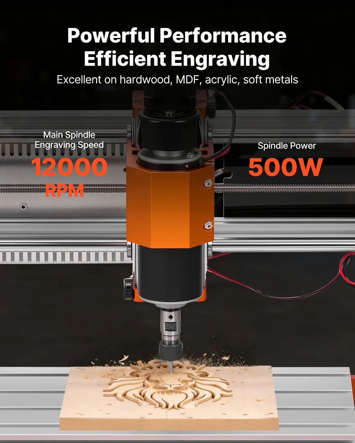 VEVOR CNC frēzēšanas iekārta ar 500 W vārpstu, 3 asis, 300 × 180 × 80 mm, gala slēdži un avārijas stop, kokam, akrilam un plastmasai