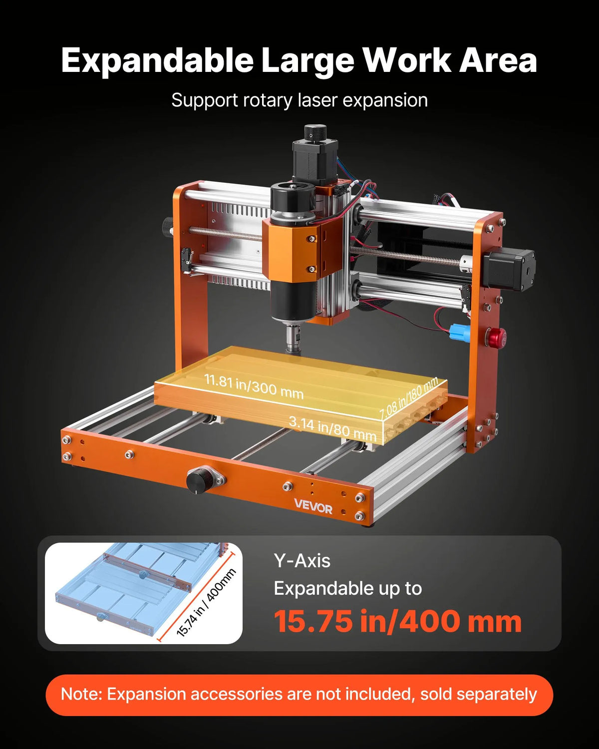 VEVOR CNC frēzēšanas iekārta ar 500 W vārpstu, 3 asis, 300 × 180 × 80 mm, gala slēdži un avārijas stop, kokam, akrilam un plastmasai
