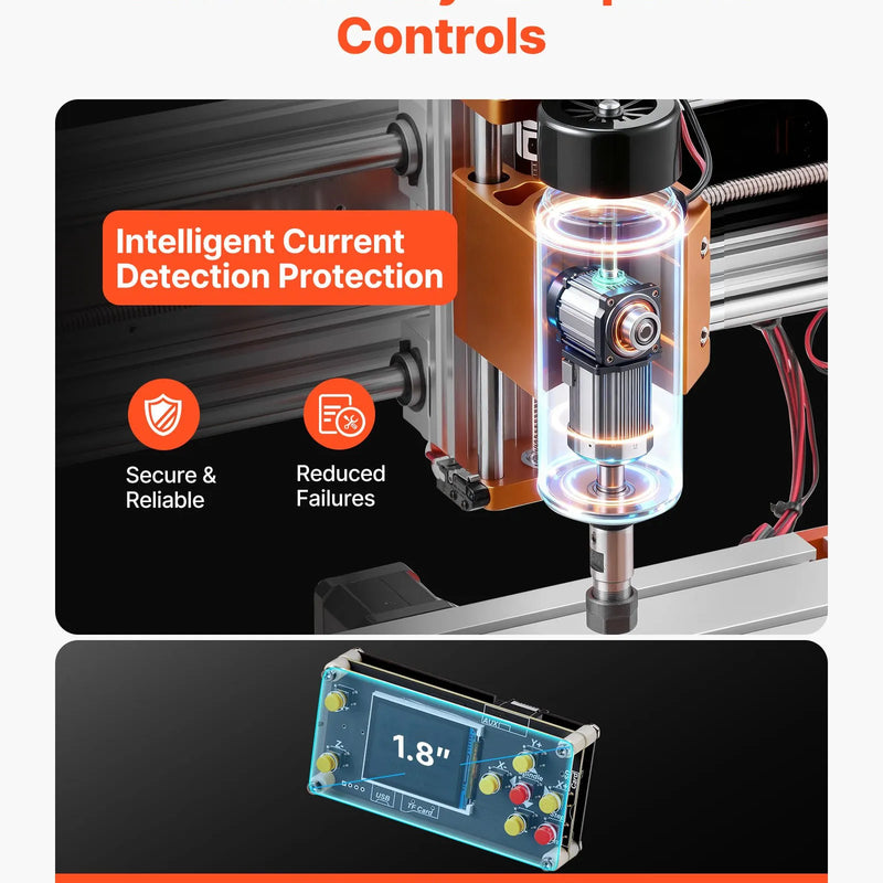 VEVOR CNC frēzēšanas iekārta, 500 W vārpsta, 3 asu koka gravēšanas un frēzēšanas mašīna, ar 300 × 180 × 80 mm darba zonu, bezsaistes vadības pulti, gala slēdžiem un avārijas apturēšanu, koka, akrila un plastmasas gravēšanai un griešanai