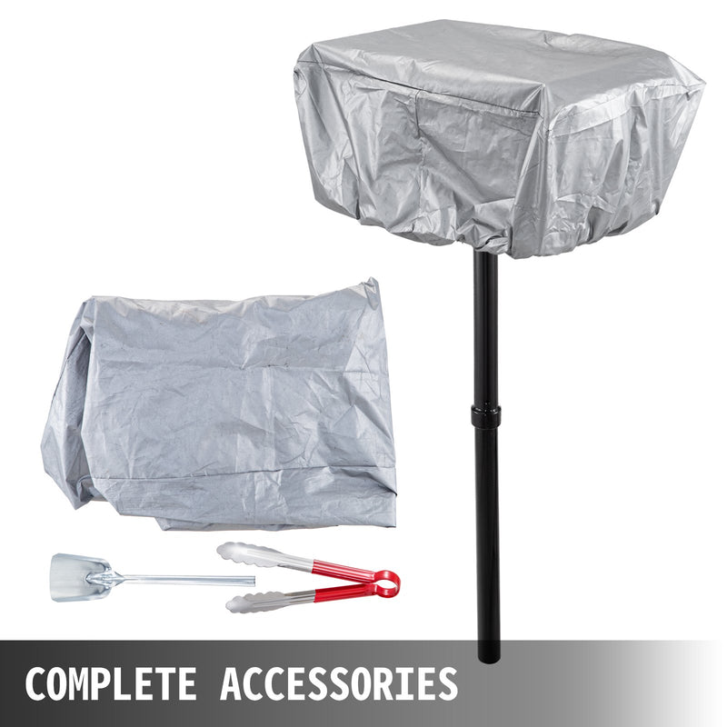 VEVOR āra grils parkam – 40 × 40 cm kokogļu grils ar nerūsējošā tērauda režģi, regulējams grils ar statni zemes montāžai