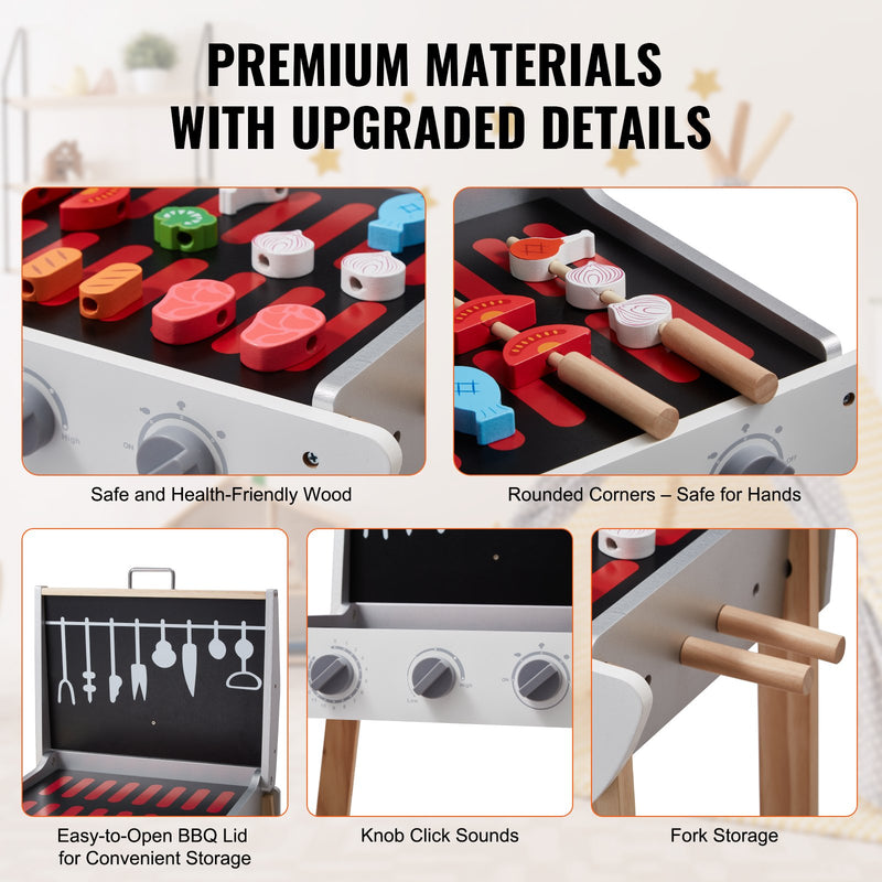 VEVOR 21 gab. Bērnu BBQ Grila Rotaļu Komplekts - Koka Gatavošanas Grils ar Skaņas Efektu