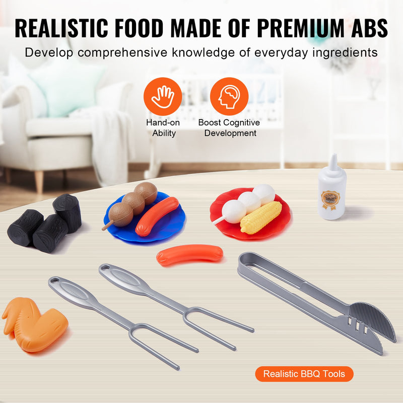 VEVOR 19 Gab. Bērnu BBQ Grila Spēļu Komplekts ar Gatavošanas Grilu, Dūmu Skaņu un Gaismu