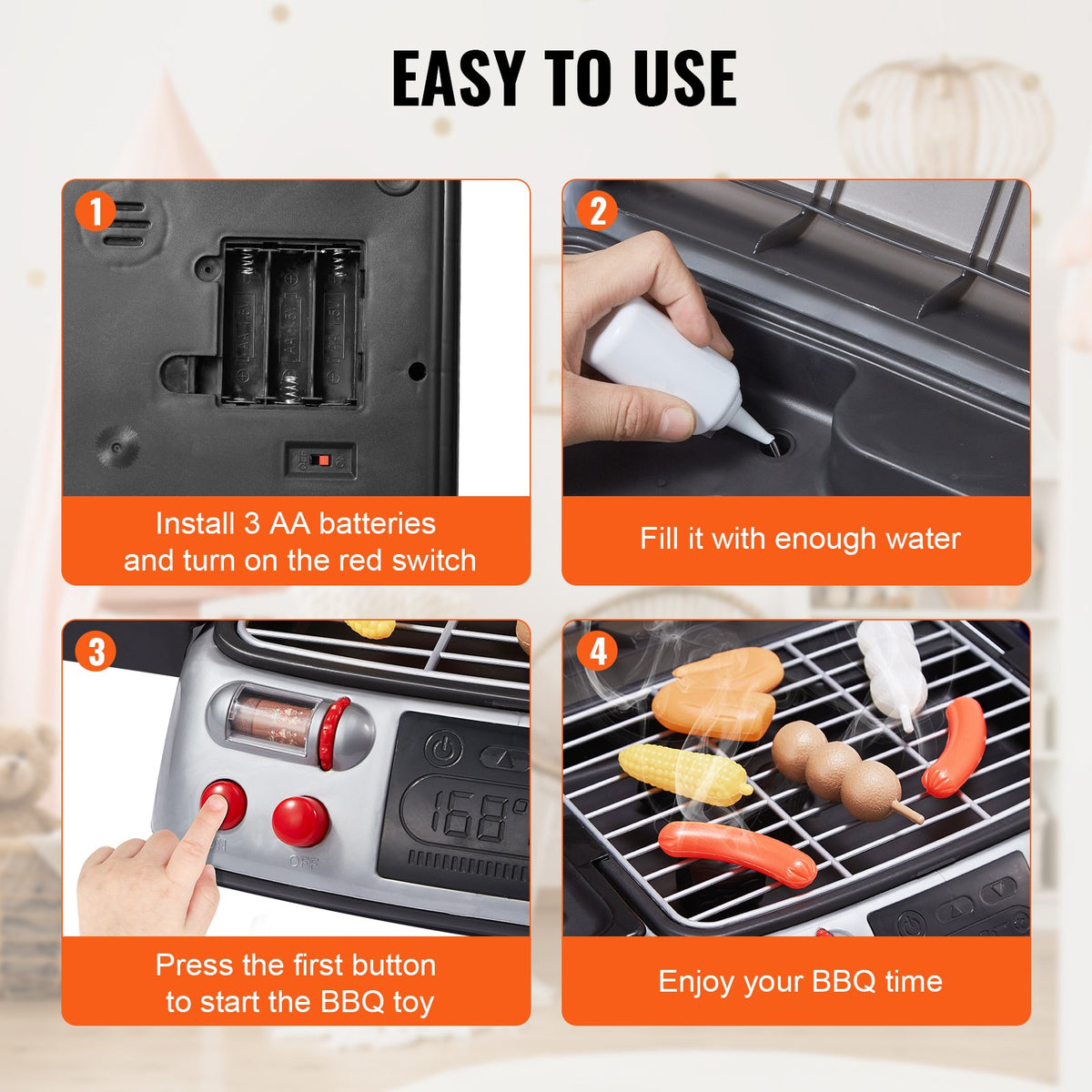 VEVOR Kids Play BBQ Grill with Smoke, Light and Sound, 19 Accessories