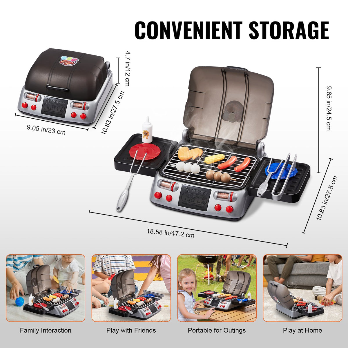 VEVOR Kids Play BBQ Grill with Smoke, Light and Sound, 19 Accessories
