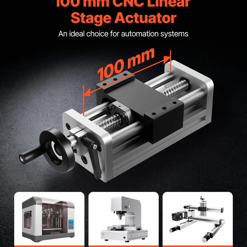 VEVOR lineārās kustības galda aktuators, efektīvais gājiens 100 mm, lodveida skrūves CNC lineārās kustības vadotne ar dubulto optisko asi, C7 augstas precizitātes klase, gultņu slīdošais bloks ar manuālu rokas ratu, X Y Z asīm