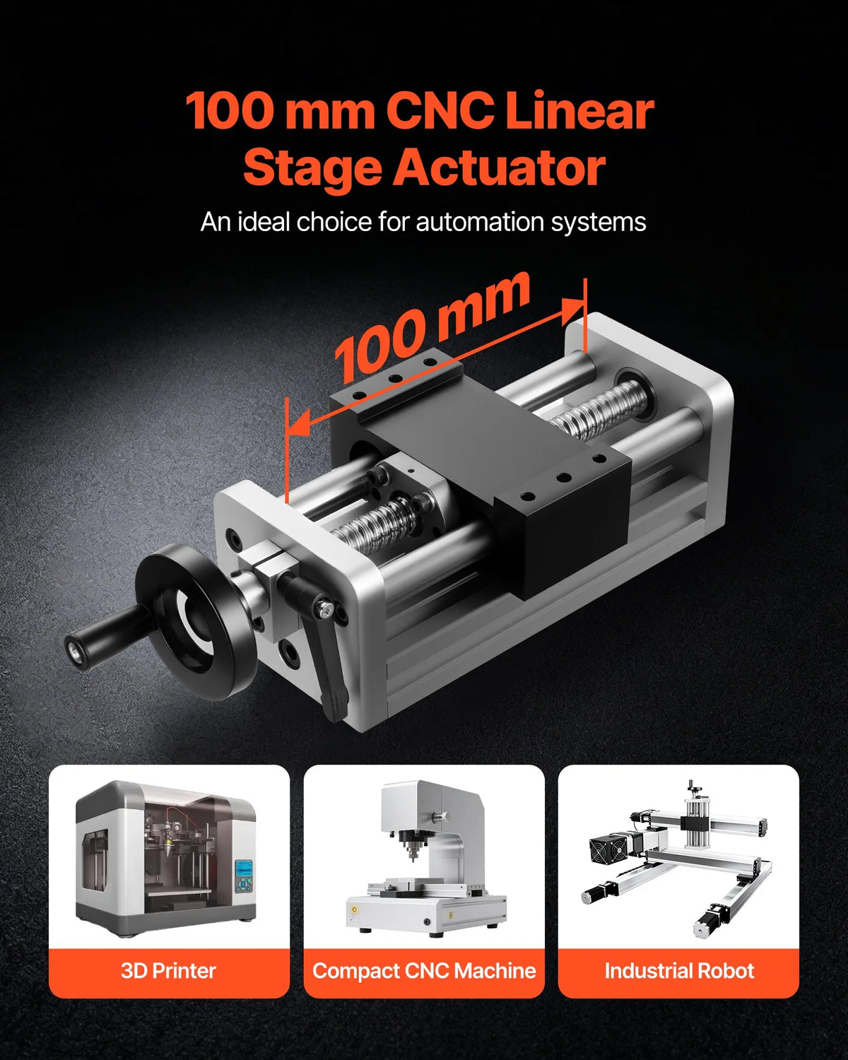 VEVOR Linear Motion Table 100 mm with Ball Screw, Dual Optical Axis and Manual Hand Wheel, C7 Precision