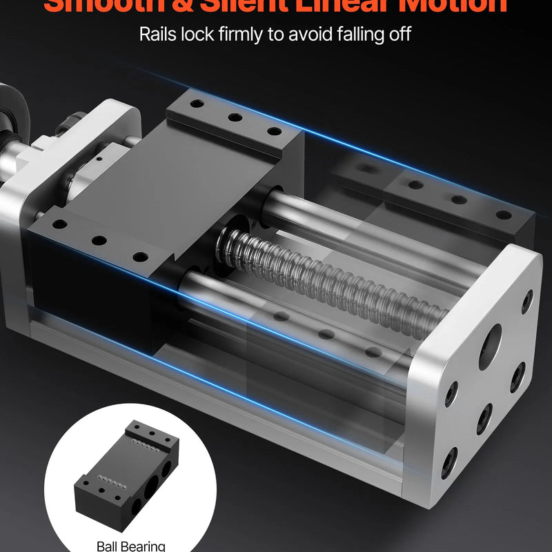 VEVOR lineārās kustības galda aktuators, efektīvais gājiens 100 mm, lodveida skrūves CNC lineārās kustības vadotne ar dubulto optisko asi, C7 augstas precizitātes klase, gultņu slīdošais bloks ar manuālu rokas ratu, X Y Z asīm