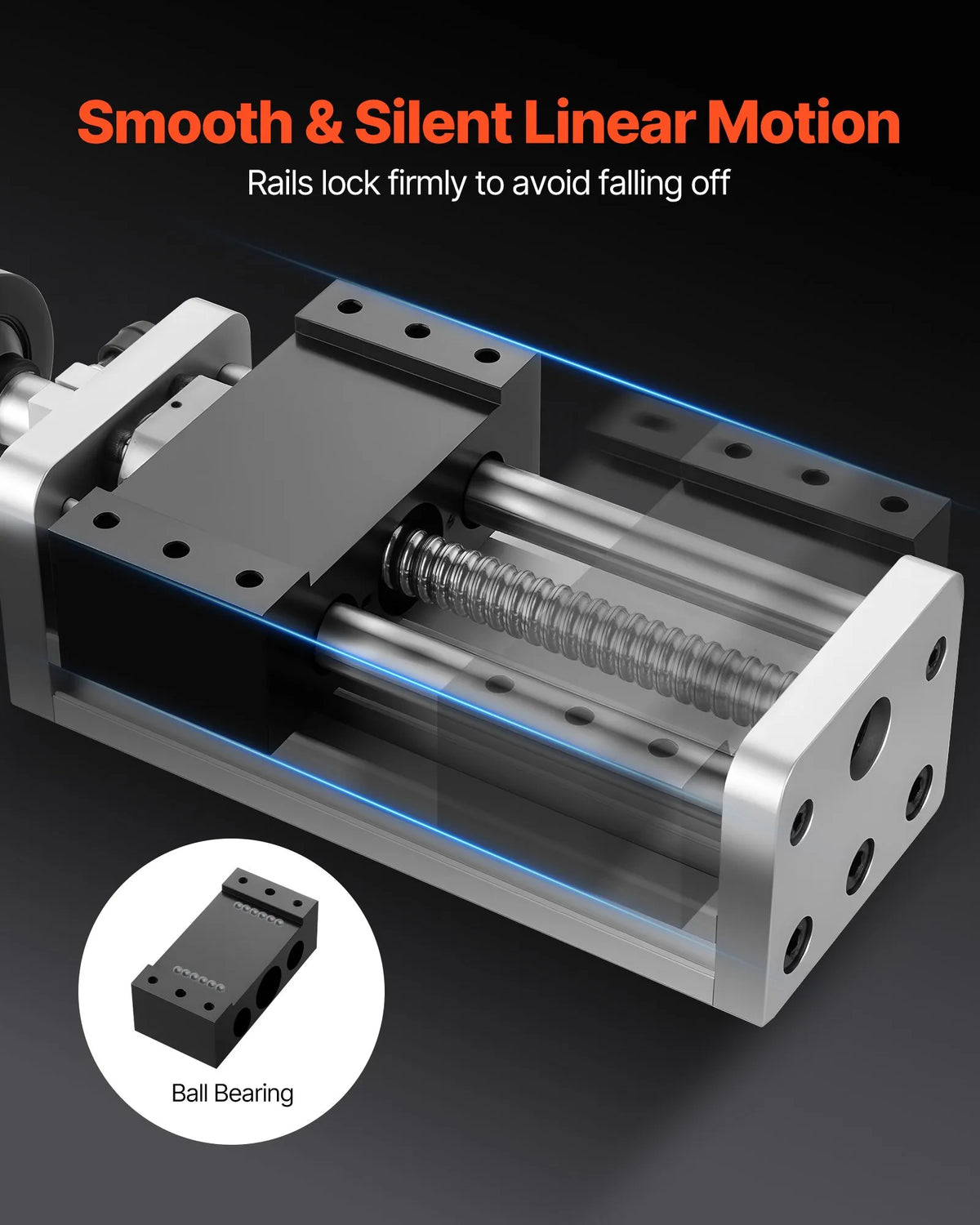 VEVOR Linear Motion Table 100 mm with Ball Screw, Dual Optical Axis and Manual Hand Wheel, C7 Precision