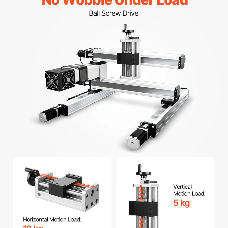 VEVOR lineārās kustības galda aktuators, efektīvais gājiens 100 mm, lodveida skrūves CNC lineārās kustības vadotne ar dubulto optisko asi, C7 augstas precizitātes klase, gultņu slīdošais bloks ar manuālu rokas ratu, X Y Z asīm