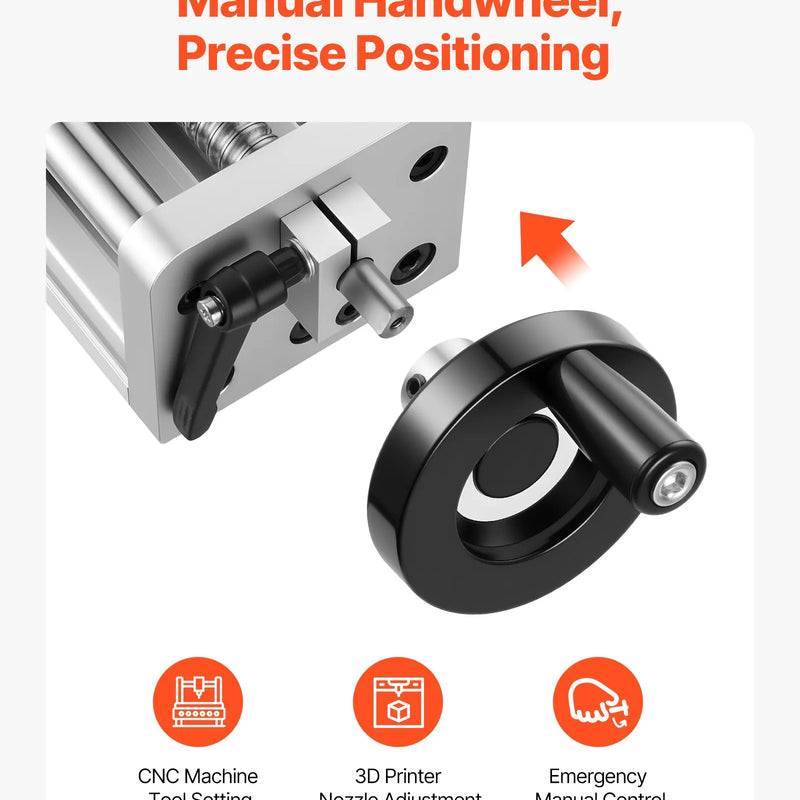 VEVOR lineārās kustības galda aktuators, efektīvais gājiens 100 mm, lodveida skrūves CNC lineārās kustības vadotne ar dubulto optisko asi, C7 augstas precizitātes klase, gultņu slīdošais bloks ar manuālu rokas ratu, X Y Z asīm