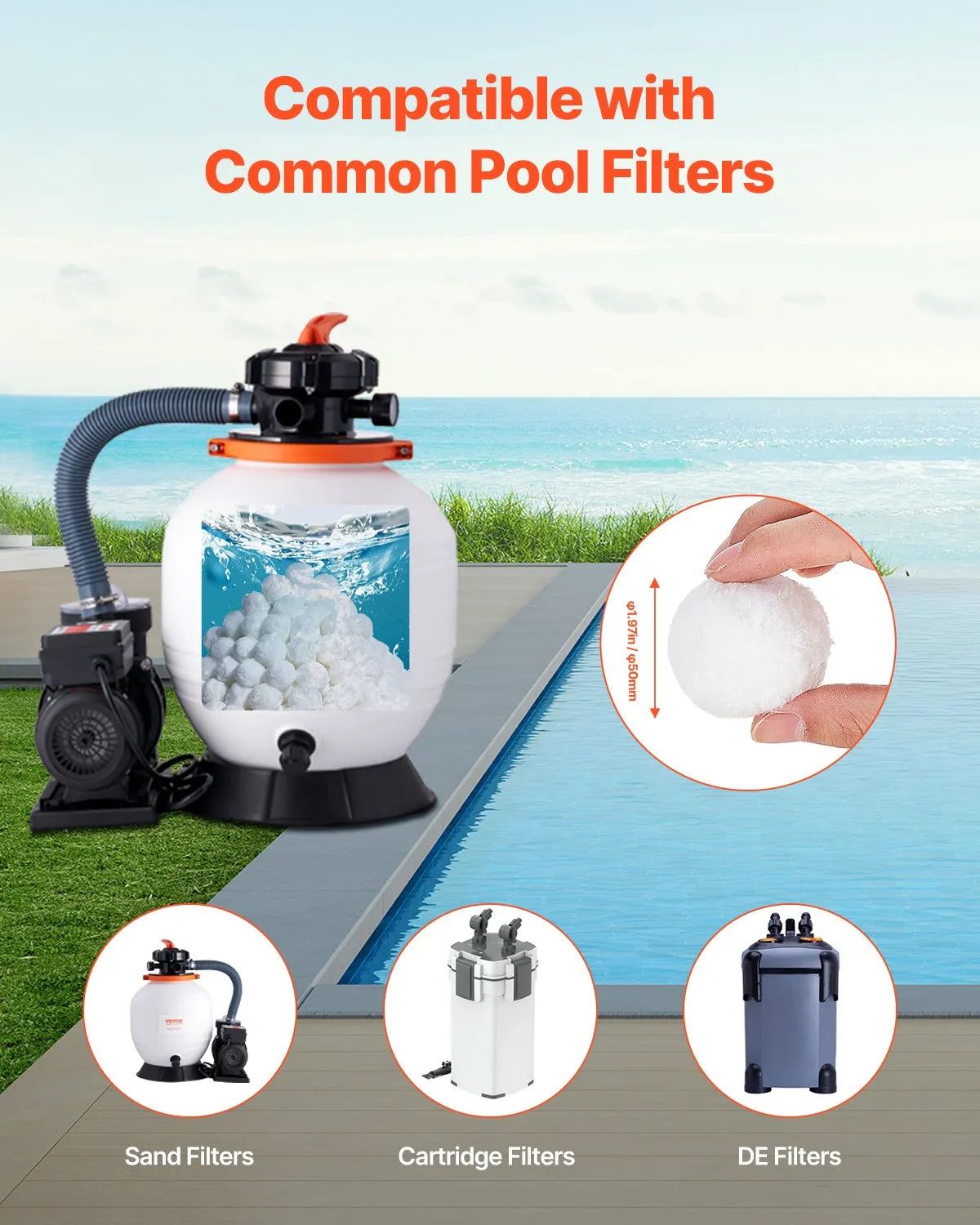 VEVOR Pool Filter Balls for Sand Filters, 0.7 kg, Reusable Polyester Fibre Filter Balls with Washing Bag, for Swimming Pools, Above Ground Pools and Aquariums