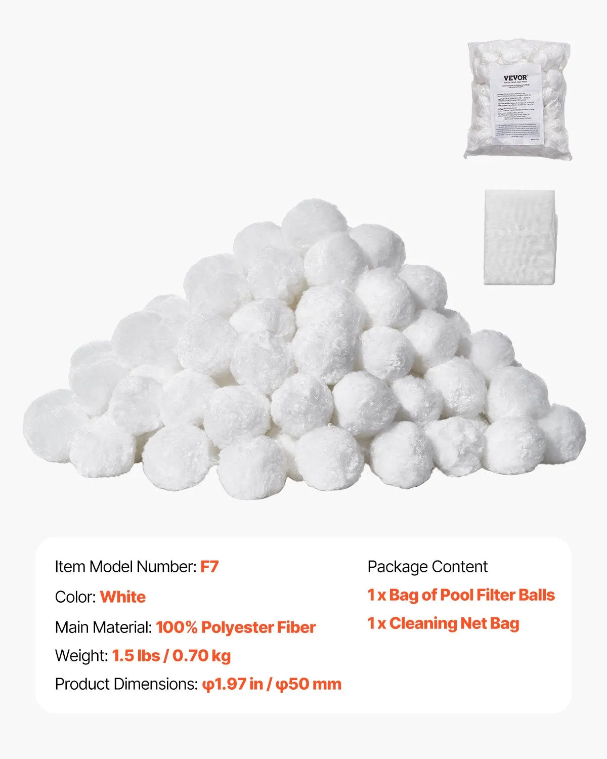 VEVOR Pool Filter Balls for Sand Filters, 0.7 kg, Reusable Polyester Fibre Filter Balls with Washing Bag, for Swimming Pools, Above Ground Pools and Aquariums
