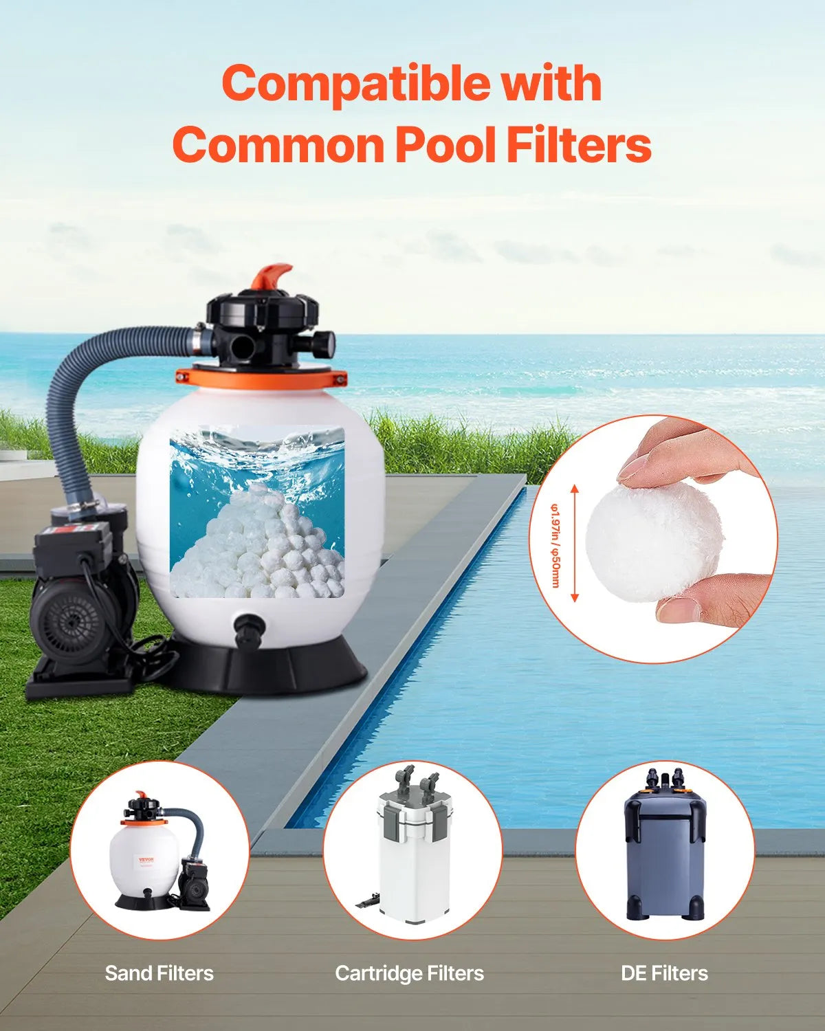 VEVOR Pool Filter Balls for Sand Filters, 1.6 kg, Reusable Polyester Fibre Filter Balls with Washing Bag, for Swimming Pools, Above Ground Pools and Aquariums