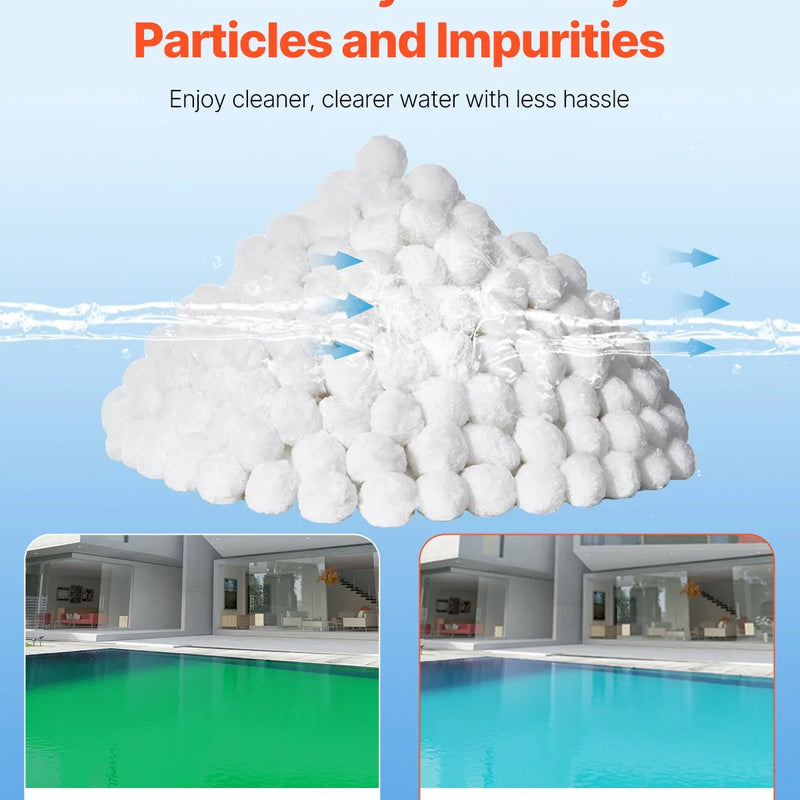VEVOR baseina filtra bumbiņas smilšu filtriem, 2 kg, atkārtoti lietojamas poliestera šķiedras filtra bumbiņas ar mazgāšanas maisu, peldbaseiniem, virszemes baseiniem un akvārijiem
