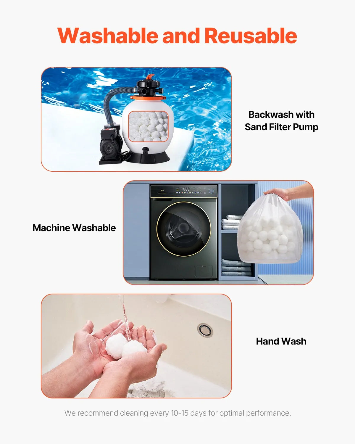 VEVOR Pool Filter Balls for Sand Filters, 2 kg, Reusable Polyester Fibre Filter Balls with Washing Bag, for Swimming Pools, Above Ground Pools and Aquariums