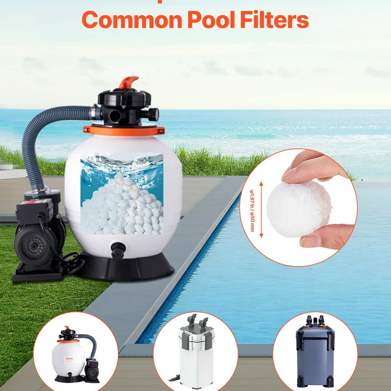 VEVOR baseina filtra bumbiņas smilšu filtriem, 2 kg, atkārtoti lietojamas poliestera šķiedras filtra bumbiņas ar mazgāšanas maisu, peldbaseiniem, virszemes baseiniem un akvārijiem