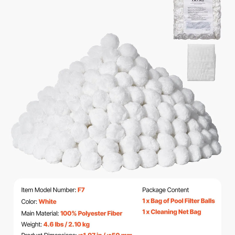 VEVOR baseina filtra bumbiņas smilšu filtriem, 2 kg, atkārtoti lietojamas poliestera šķiedras filtra bumbiņas ar mazgāšanas maisu, peldbaseiniem, virszemes baseiniem un akvārijiem