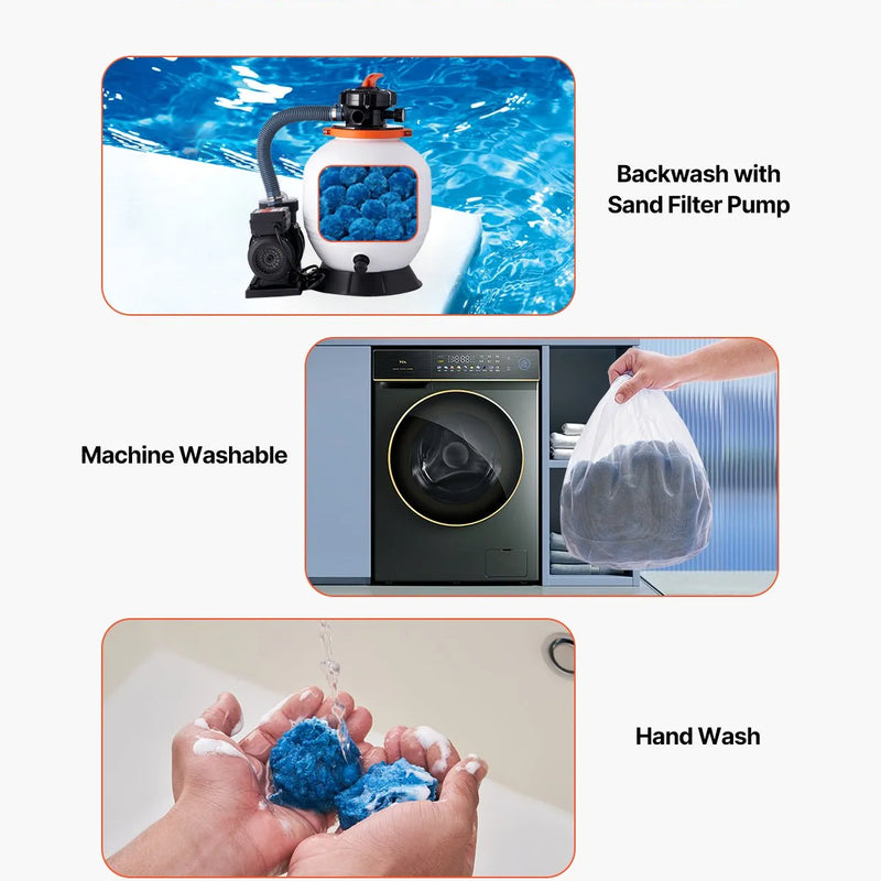 VEVOR baseina filtra bumbiņas smilšu filtriem, 0,7 kg, atkārtoti lietojams zilas krāsas poliestera šķiedras filtra materiāls ar mazgāšanas maisu, peldbaseiniem, akvārijiem un virszemes baseiniem