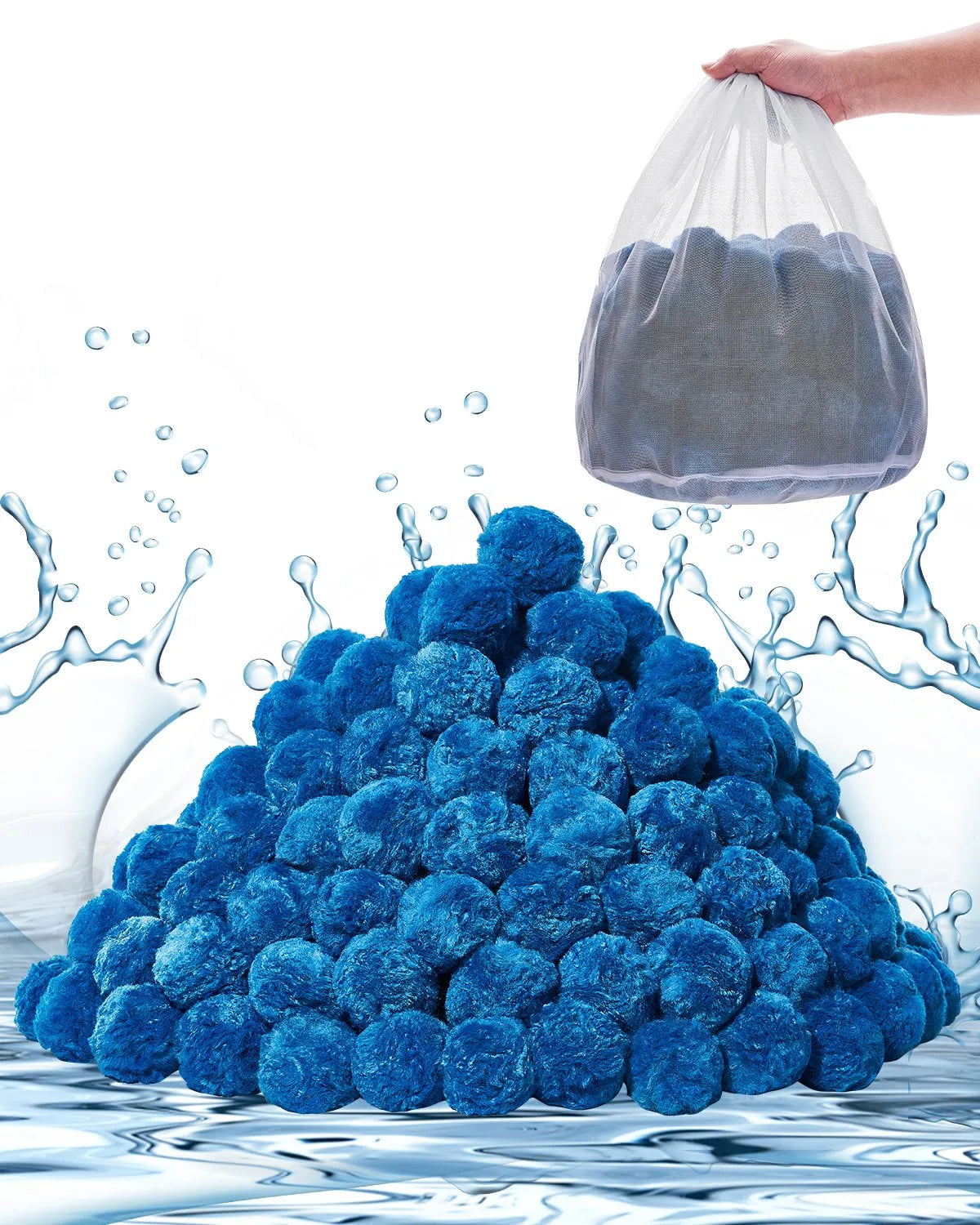 VEVOR Pool Filter Balls for Sand Filters, 1.4 kg, Reusable Blue Polyester Fibre Filter Media with Washing Bag, for Swimming Pools, Aquariums and Above Ground Pools