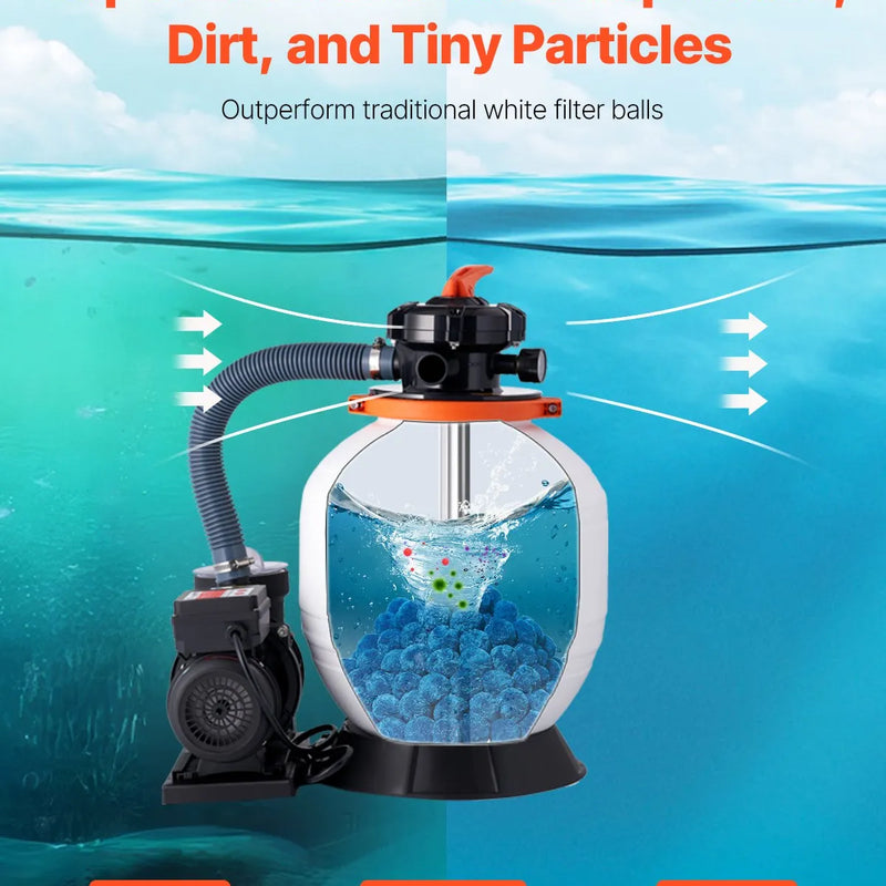 VEVOR baseina filtra bumbiņas smilšu filtriem, 1,4 kg, atkārtoti lietojams zilas krāsas poliestera šķiedras filtra materiāls ar mazgāšanas maisu, peldbaseiniem, akvārijiem un virszemes baseiniem