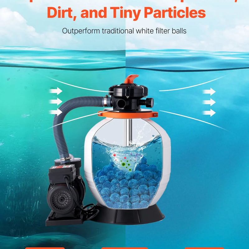 VEVOR baseina filtra bumbiņas smilšu filtriem, 1,8 kg, atkārtoti lietojams zilas krāsas poliestera šķiedras filtra materiāls ar mazgāšanas maisu, peldbaseiniem, akvārijiem un virszemes baseiniem