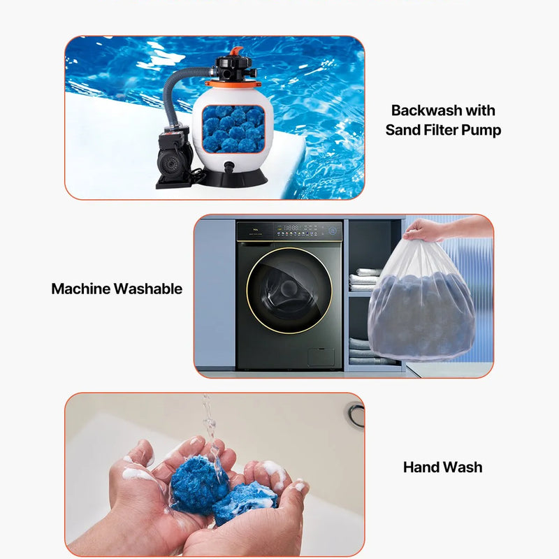 VEVOR baseina filtra bumbiņas smilšu filtriem, 1,8 kg, atkārtoti lietojams zilas krāsas poliestera šķiedras filtra materiāls ar mazgāšanas maisu, peldbaseiniem, akvārijiem un virszemes baseiniem