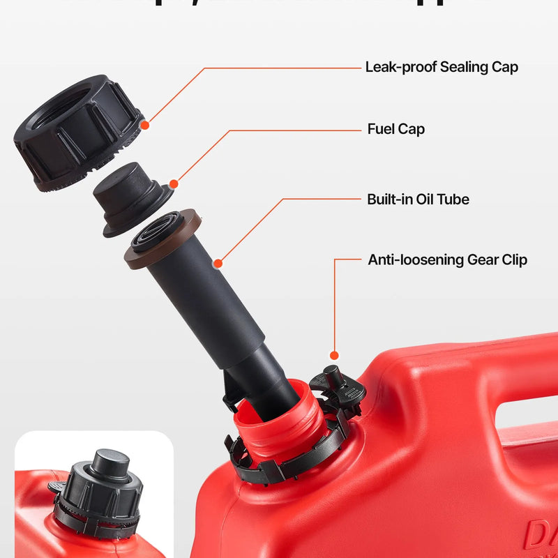 VEVOR degvielas kanna 10 l, plakana pārnēsājama degvielas tvertne ar uzgali un slēdzamu stiprinājumu, plūsmas ātrums līdz 15 l/min, hermētiska un droša, paredzēta automobiļiem, motocikliem, ATV un UTV, sarkana