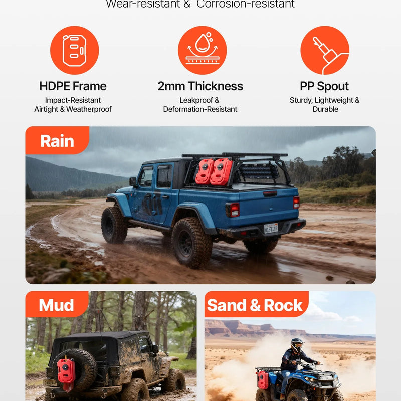 VEVOR degvielas kanna 10 l, plakana pārnēsājama degvielas tvertne ar uzgali un slēdzamu stiprinājumu, plūsmas ātrums līdz 15 l/min, hermētiska un droša, paredzēta automobiļiem, motocikliem, ATV un UTV, sarkana