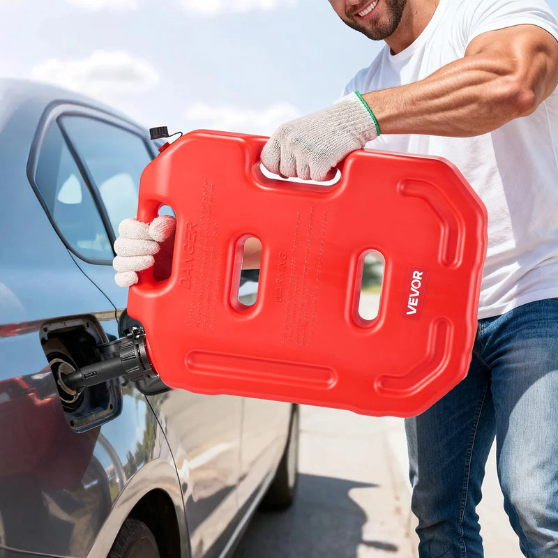 VEVOR degvielas kanna 10 l, plakana pārnēsājama degvielas tvertne ar uzgali un slēdzamu stiprinājumu, plūsmas ātrums līdz 15 l/min, hermētiska un droša, paredzēta automobiļiem, motocikliem, ATV un UTV, sarkana