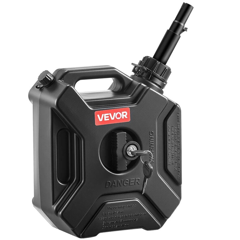 VEVOR degvielas kanna 5 l, plakana pārnēsājama degvielas tvertne ar uzgali un slēdzamu stiprinājumu, plūsmas ātrums līdz 15 l/min, hermētiska un droša, paredzēta automobiļiem, motocikliem, ATV un UTV, melna