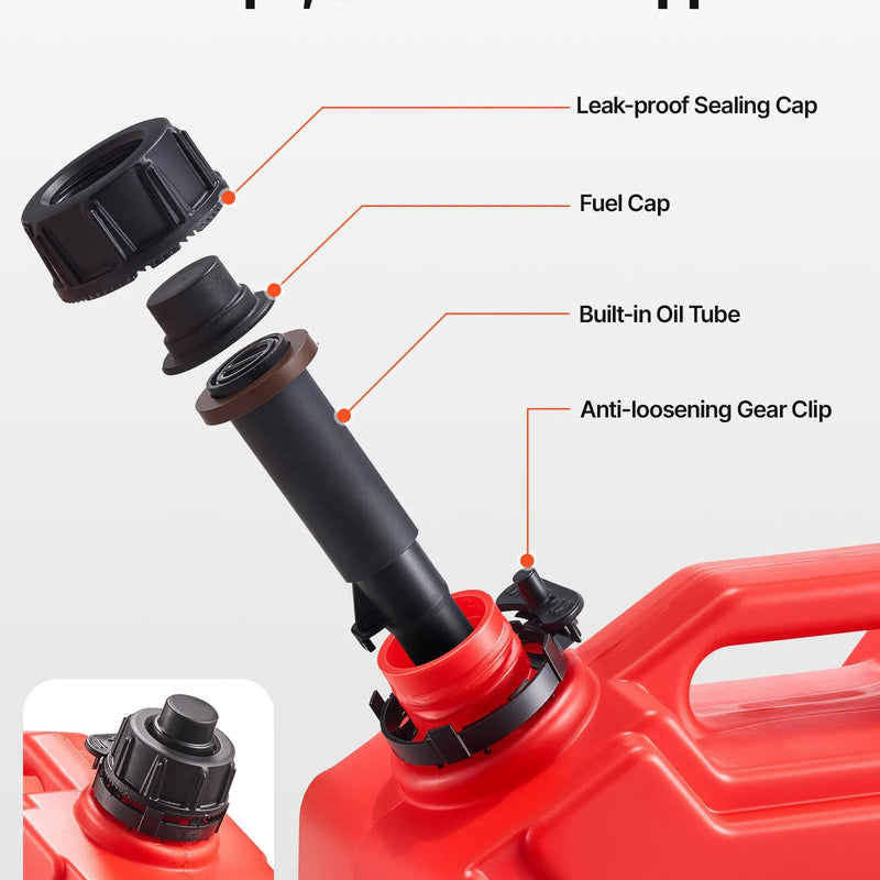 VEVOR degvielas kanna 5 l, plakana pārnēsājama degvielas tvertne ar uzgali un slēdzamu stiprinājumu, maksimālais plūsmas ātrums 15 l/min, hermētiska un droša, piemērota automašīnām, motocikliem, ATV un UTV, sarkana