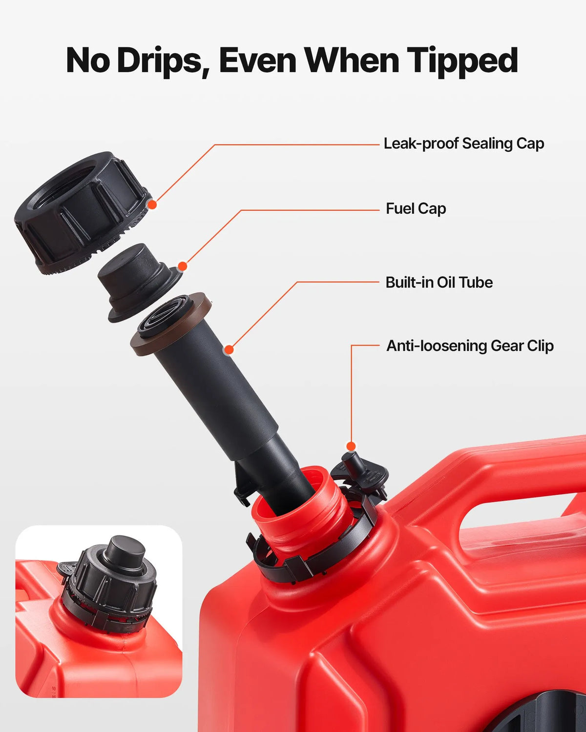 VEVOR 5 L Fuel Can, Flat Portable Fuel Tank with Spout and Locking Strap, Maximum Flow Rate 15 L/min, Hermetic and Safe, Suitable for Cars, Motorcycles, ATVs and UTVs, Red
