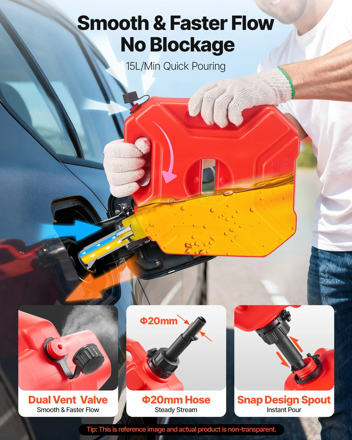 VEVOR 5 L Fuel Can, Flat Portable Fuel Tank with Spout and Locking Strap, Maximum Flow Rate 15 L/min, Hermetic and Safe, Suitable for Cars, Motorcycles, ATVs and UTVs, Red