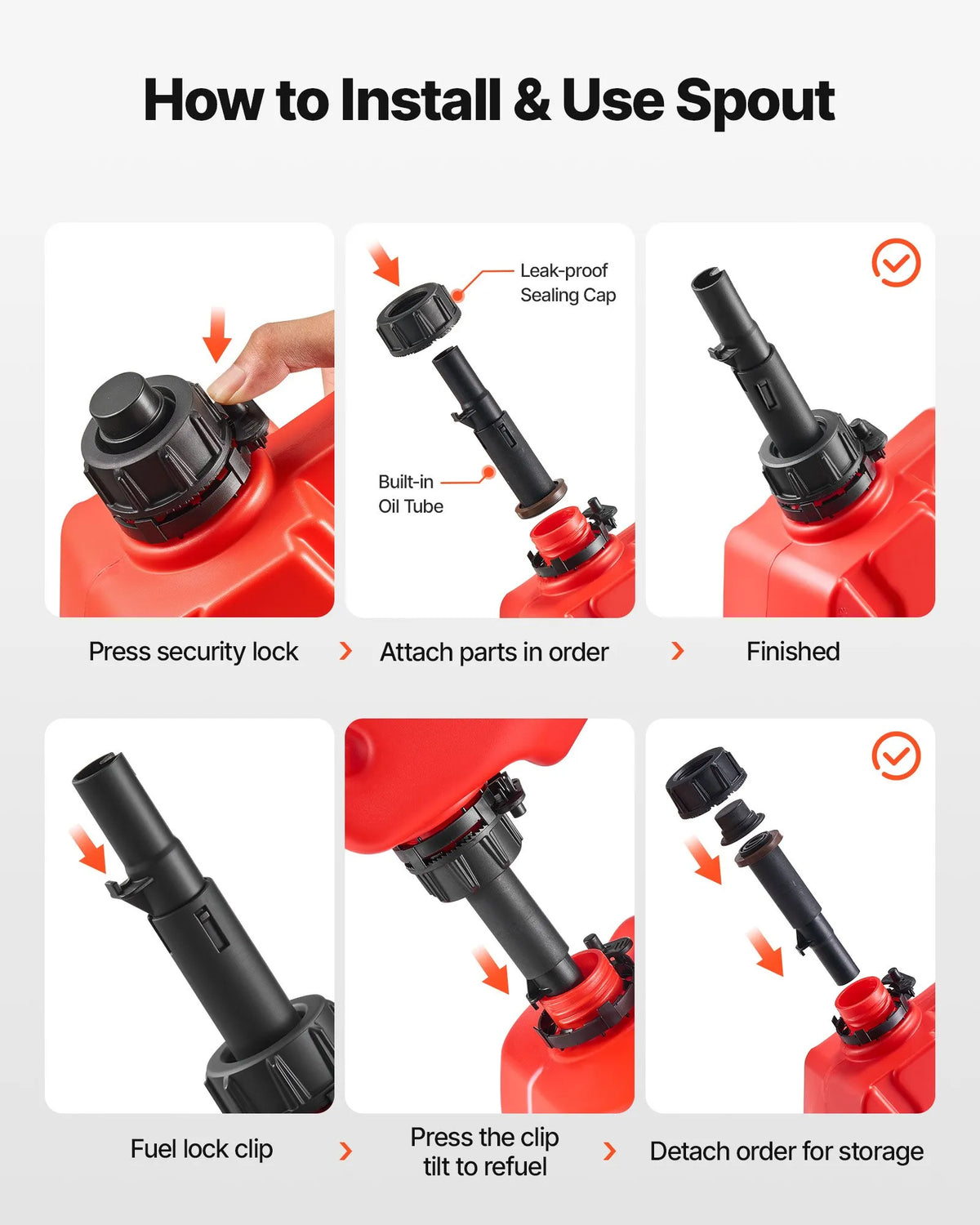 VEVOR 5 L Fuel Can, Flat Portable Fuel Tank with Spout and Locking Strap, Maximum Flow Rate 15 L/min, Hermetic and Safe, Suitable for Cars, Motorcycles, ATVs and UTVs, Red