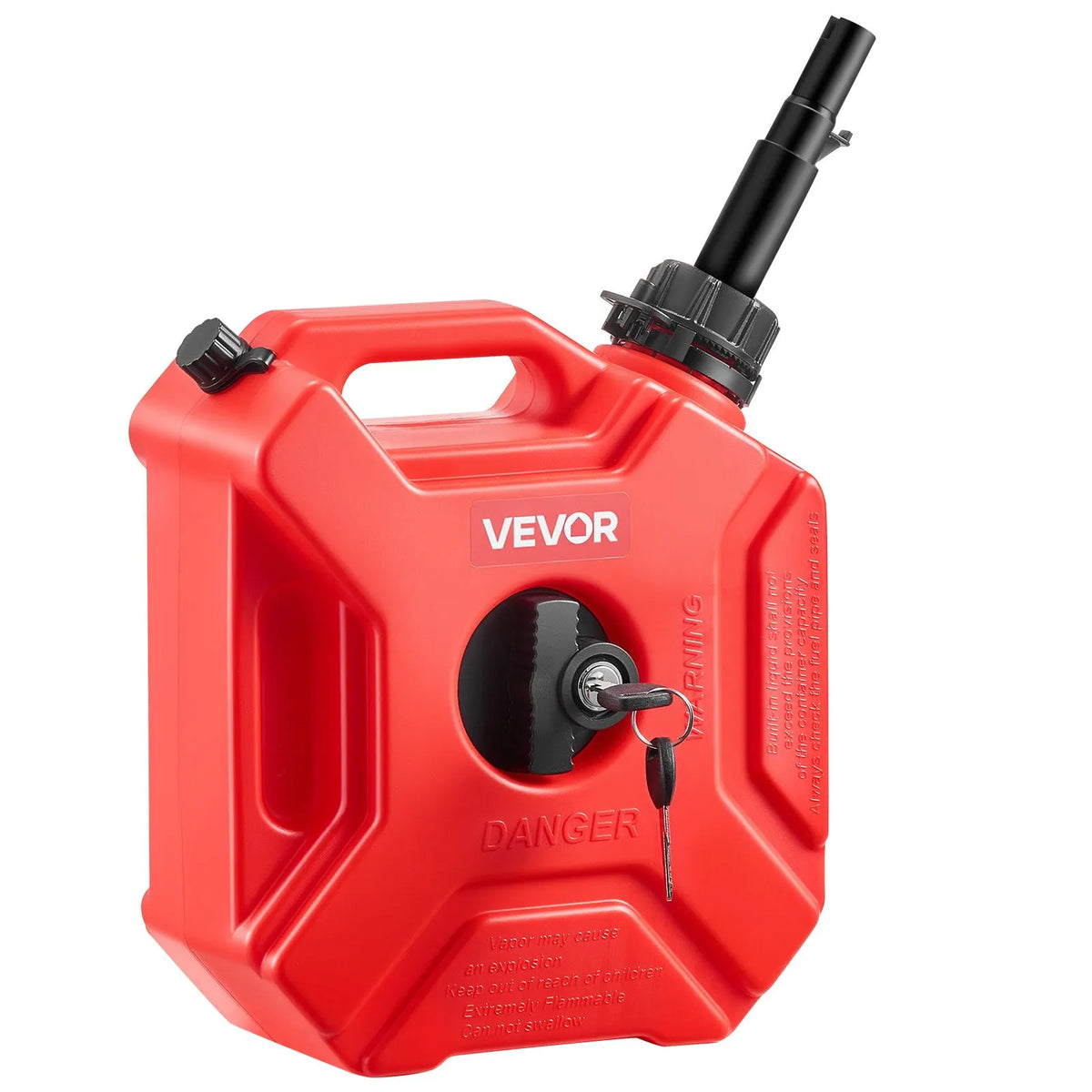 VEVOR 5 L Fuel Can, Flat Portable Fuel Tank with Spout and Locking Strap, Maximum Flow Rate 15 L/min, Hermetic and Safe, Suitable for Cars, Motorcycles, ATVs and UTVs, Red