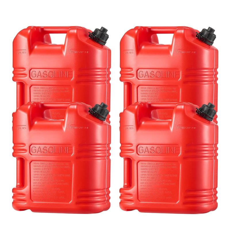 VEVOR degvielas tvertņu komplekts, 19 l, 4 gab., plakanas pārnēsājamas degvielas kannas ar uzgali un caurspīdīgu mēroga skalu, plūsmas ātrums līdz 15 l/min, hermētiskas un drošas, piemērotas automobiļiem, motocikliem, ATV un UTV, sarkanā krāsā