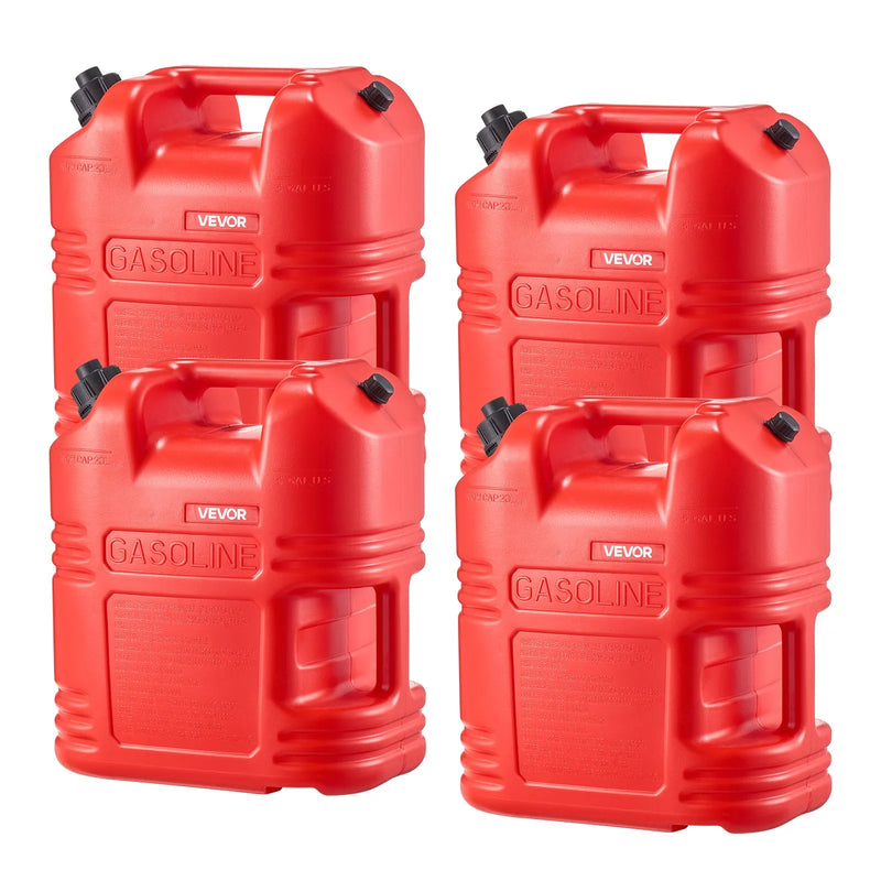 VEVOR degvielas tvertņu komplekts, 19 l, 4 gab., plakanas pārnēsājamas degvielas kannas ar uzgali un caurspīdīgu mēroga skalu, plūsmas ātrums līdz 15 l/min, hermētiskas un drošas, piemērotas automobiļiem, motocikliem, ATV un UTV, sarkanā krāsā