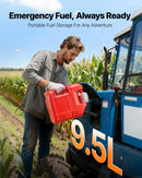 VEVOR degvielas tvertne 9,5 l, plakana pārnēsājama degvielas kanna ar uzgali un caurspīdīgu mērogu, maksimālā plūsma 15 l/min, hermētiska un droša, piemērota automašīnām, motocikliem, ATV un UTV, sarkana
