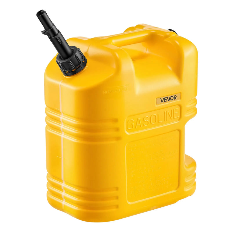 VEVOR degvielas tvertne 19 l, plakana pārnēsājama degvielas kanna ar uzgali un caurspīdīgu mēroga skalu, plūsmas ātrums līdz 15 l/min, hermētiska un droša, piemērota automobiļiem, motocikliem, SUV, ATV un UTV, dzeltena