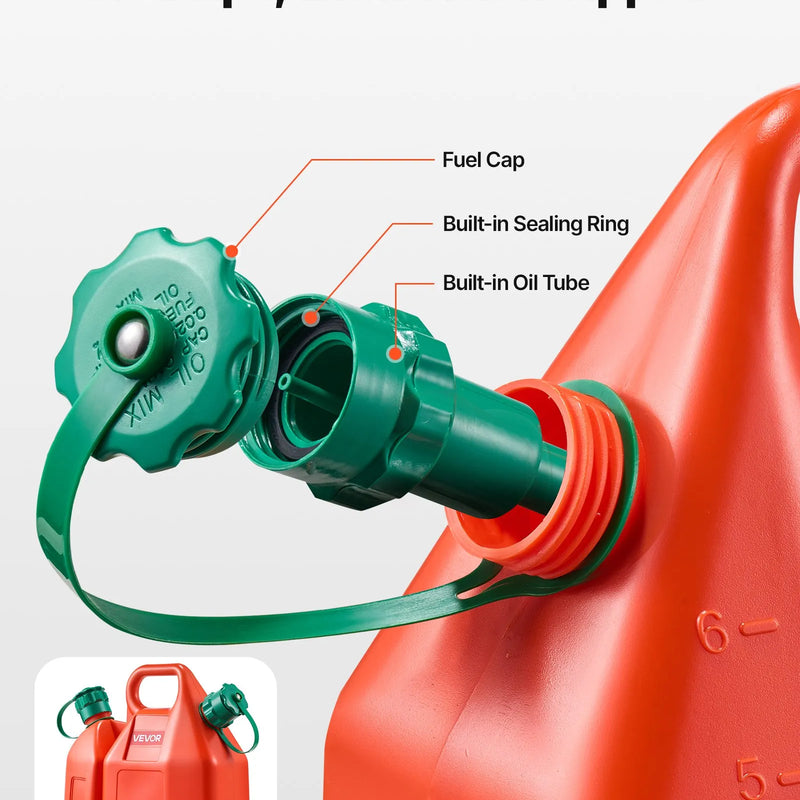 VEVOR degvielas kanna 6 l ar izliešanas snīpi un papildu eļļas kannu 1,9 l, maks. plūsma 5,5 l/min, hermētiska plakana pārnēsājama šķidruma kanna automašīnām, motocikliem, ATV un UTV