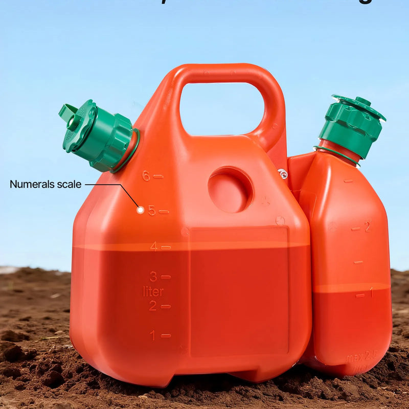 VEVOR degvielas kanna 6 l ar izliešanas snīpi un papildu eļļas kannu 1,9 l, maks. plūsma 5,5 l/min, hermētiska plakana pārnēsājama šķidruma kanna automašīnām, motocikliem, ATV un UTV