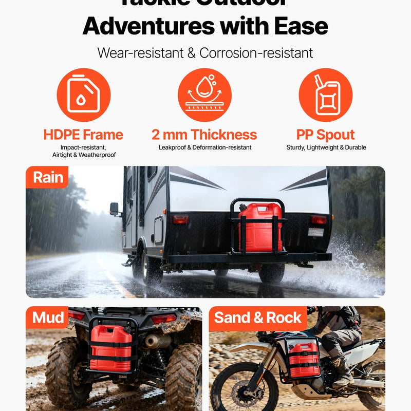 VEVOR degvielas tvertne 19 l, plakana pārnēsājama degvielas kanna ar uzgali un caurspīdīgu mēroga skalu, plūsmas ātrums līdz 15 l/min, hermētiska un droša, piemērota automobiļiem, motocikliem, ATV un UTV, sarkanā krāsā