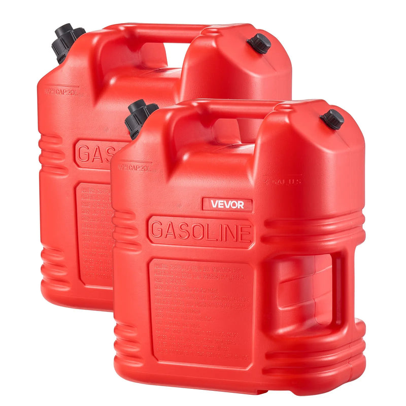 VEVOR degvielas tvertņu komplekts, 19 l, 2 gab., plakanas pārnēsājamas degvielas kannas ar uzgali un caurspīdīgu mēroga skalu, plūsmas ātrums līdz 15 l/min, hermētiskas un drošas, piemērotas automobiļiem, motocikliem, ATV un UTV, sarkanā krāsā