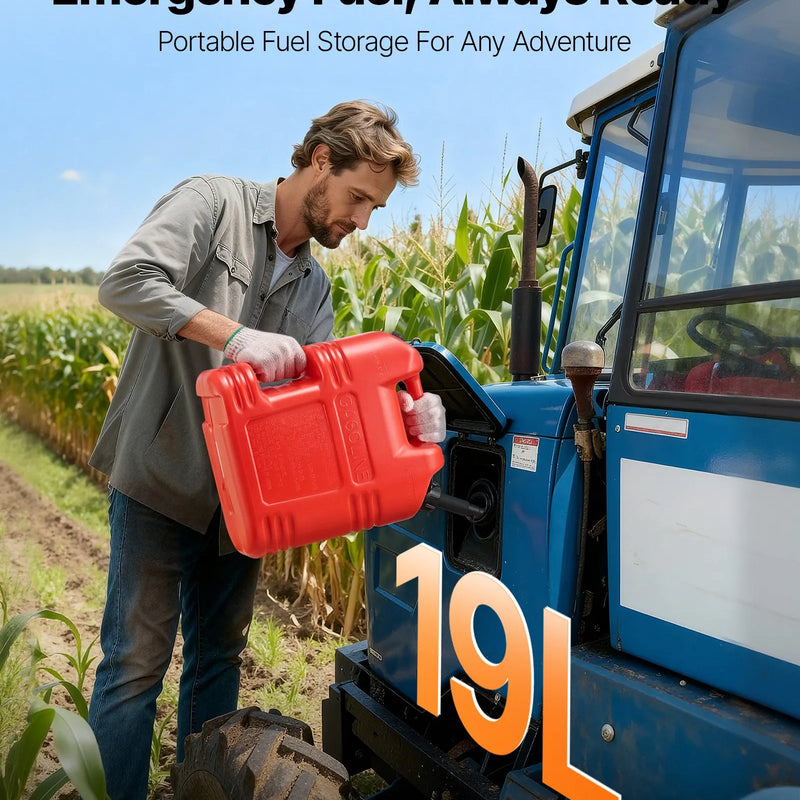 VEVOR degvielas tvertņu komplekts, 19 l, 2 gab., plakanas pārnēsājamas degvielas kannas ar uzgali un caurspīdīgu mēroga skalu, plūsmas ātrums līdz 15 l/min, hermētiskas un drošas, piemērotas automobiļiem, motocikliem, ATV un UTV, sarkanā krāsā