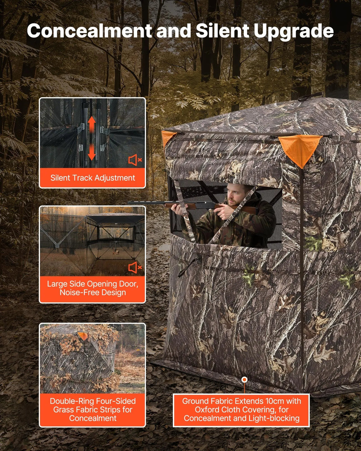 Hunting Blind for 2–3 People with Transparent Construction, Portable Bag, 360° Portable Camouflage Tent, Durable Hide with Silent Side Doors and Window Design, Suitable for Deer and Turkey Hunting