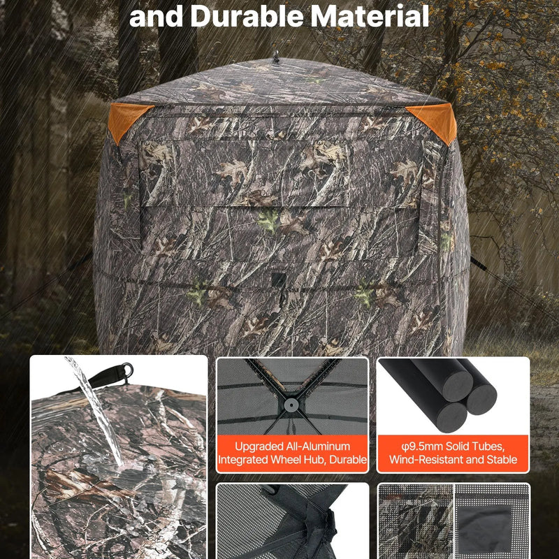 Medību slēpnis 2-3 personām ar caurredzamu konstrukciju, pārnēsājamo somu, 360° portatīvu maskēšanās telti, izturīgu slēptuvi ar kluso sānu durvju un logu dizainu, piemērots briežu un tītaru medībām.