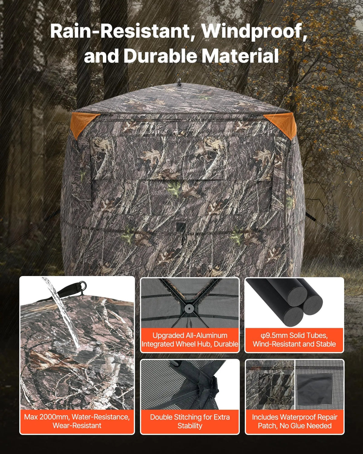 Hunting Blind for 2–3 People with Transparent Construction, Portable Bag, 360° Portable Camouflage Tent, Durable Hide with Silent Side Doors and Window Design, Suitable for Deer and Turkey Hunting