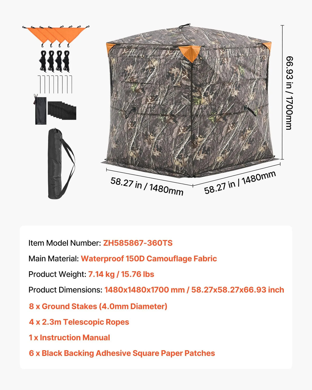 Hunting Blind for 2–3 People with Transparent Construction, Portable Bag, 360° Portable Camouflage Tent, Durable Hide with Silent Side Doors and Window Design, Suitable for Deer and Turkey Hunting
