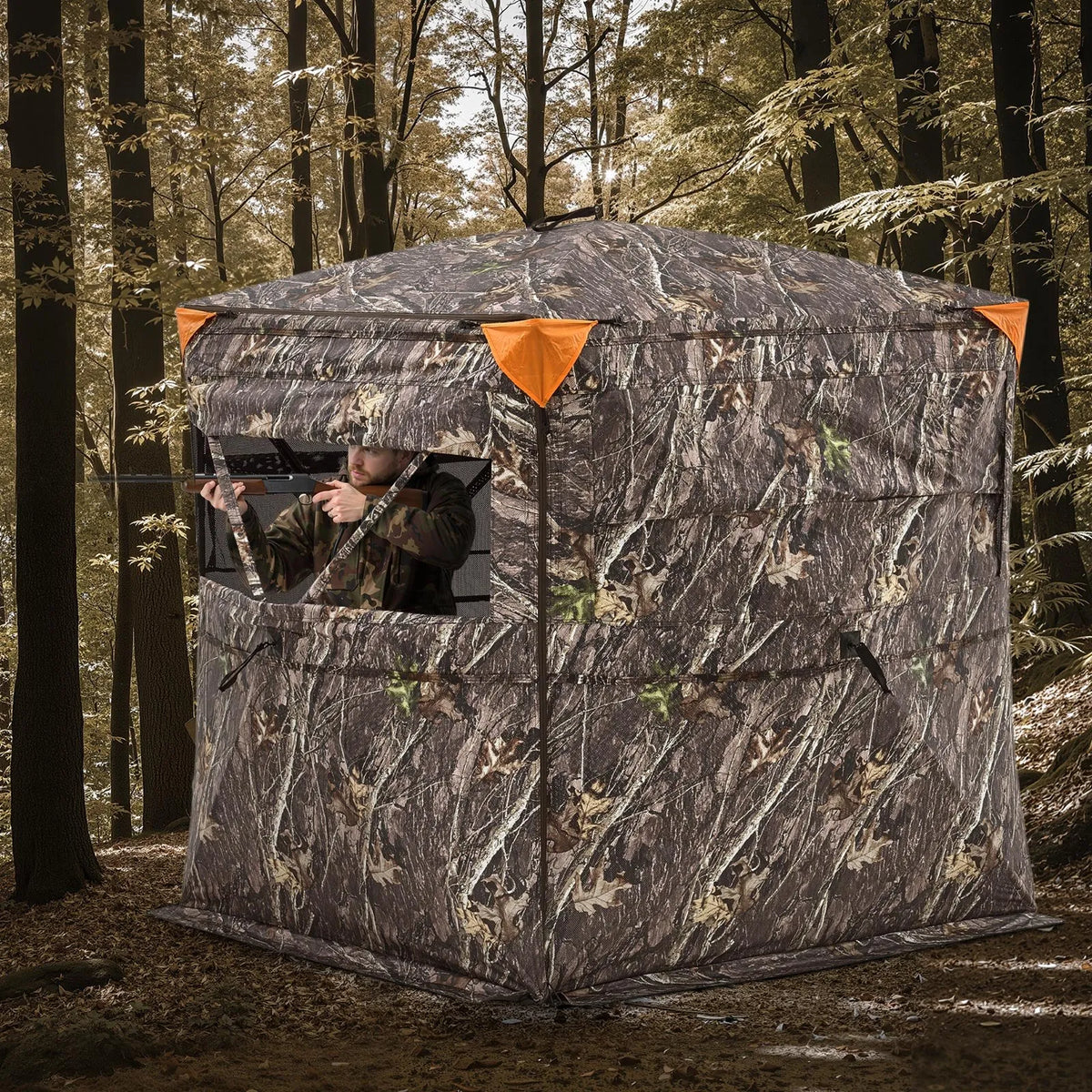 Hunting Blind for 2–3 People with Transparent Construction, Portable Bag, 360° Portable Camouflage Tent, Durable Hide with Silent Side Doors and Window Design, Suitable for Deer and Turkey Hunting