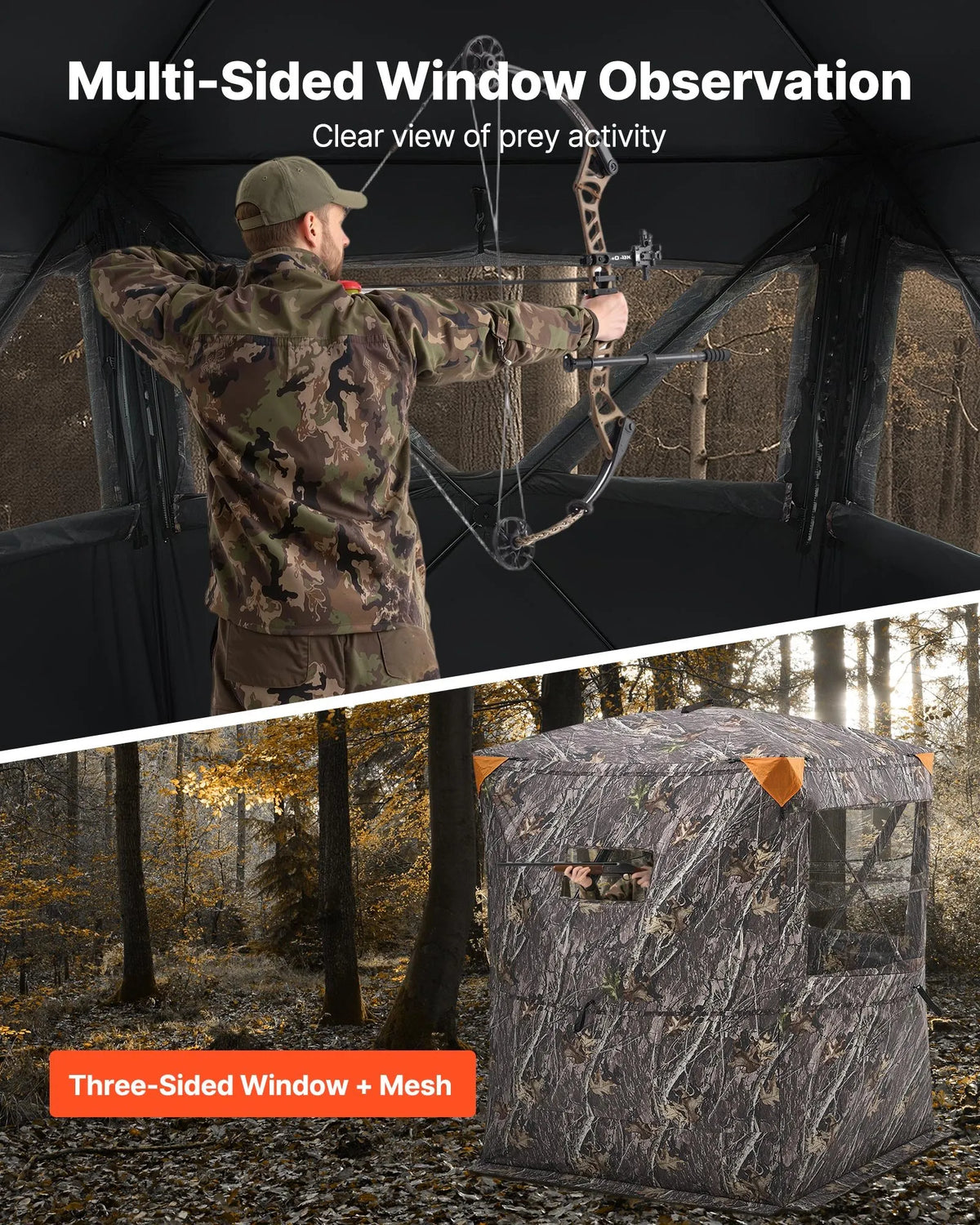 Hunting Blind for 2–3 People with Thermal Insulation, Tripod Chair and Carry Bag, Portable Camouflage Tent, Durable Blind with Silent Zip Door and Window Design, Suitable for Deer and Turkey Hunting